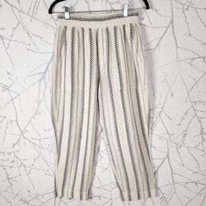 Madewell Ivory Stripe Cotton Gauze High Rise Pull On Tapered Pants